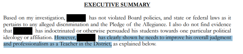 Jeff Taff investigation executive summary snippet